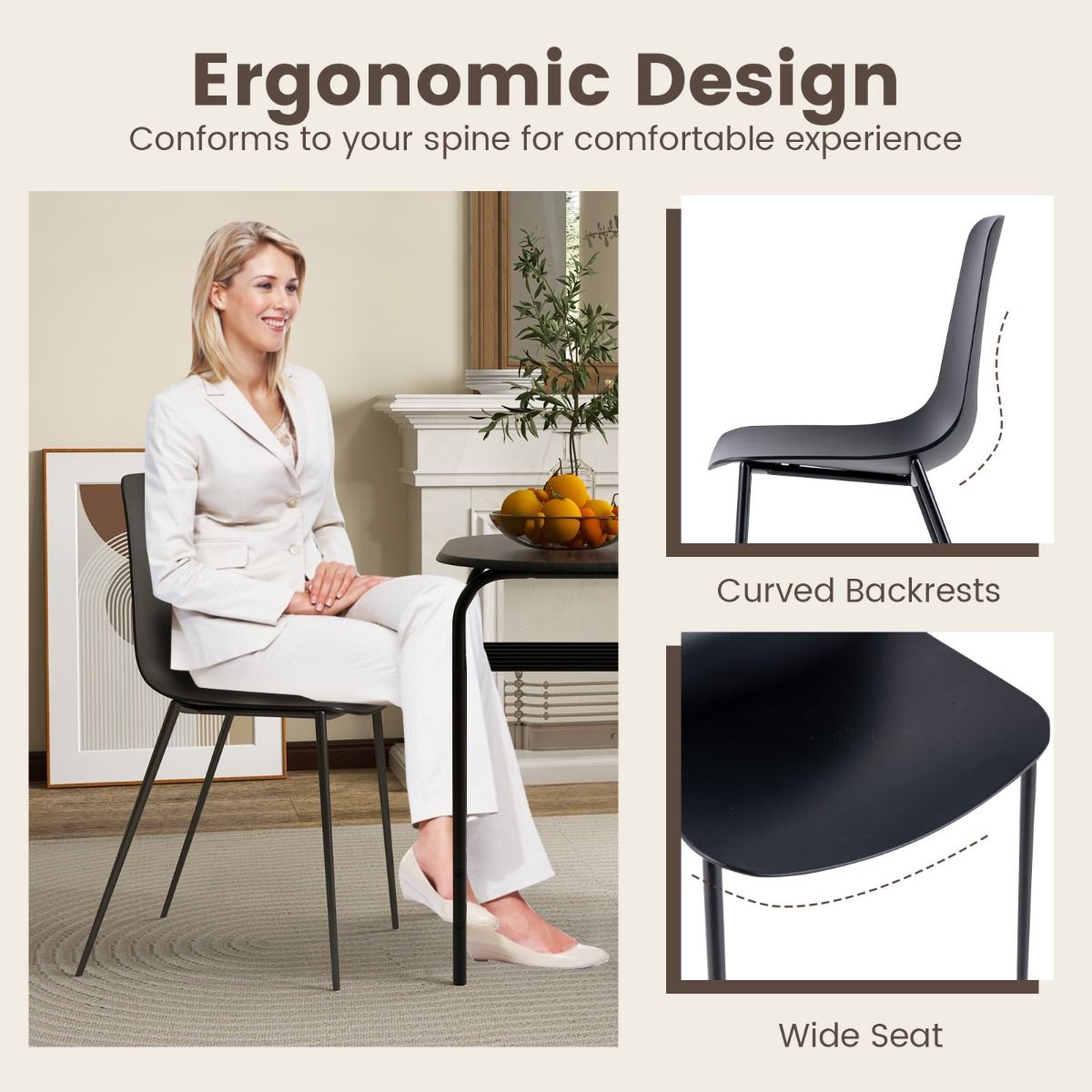 Coast Set of 4 Modern Dining Chairs Black 52.5 x 48.5 x 88 cm - Chaises de loisirs robustes avec pieds en métal