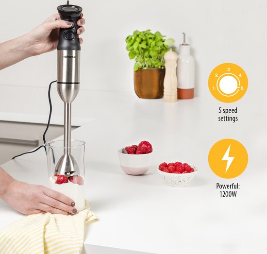 Mixeur plongeant Tristar 1200 W - MX-4855 - 5 vitesses - avec verre doseur - en acier inoxydable