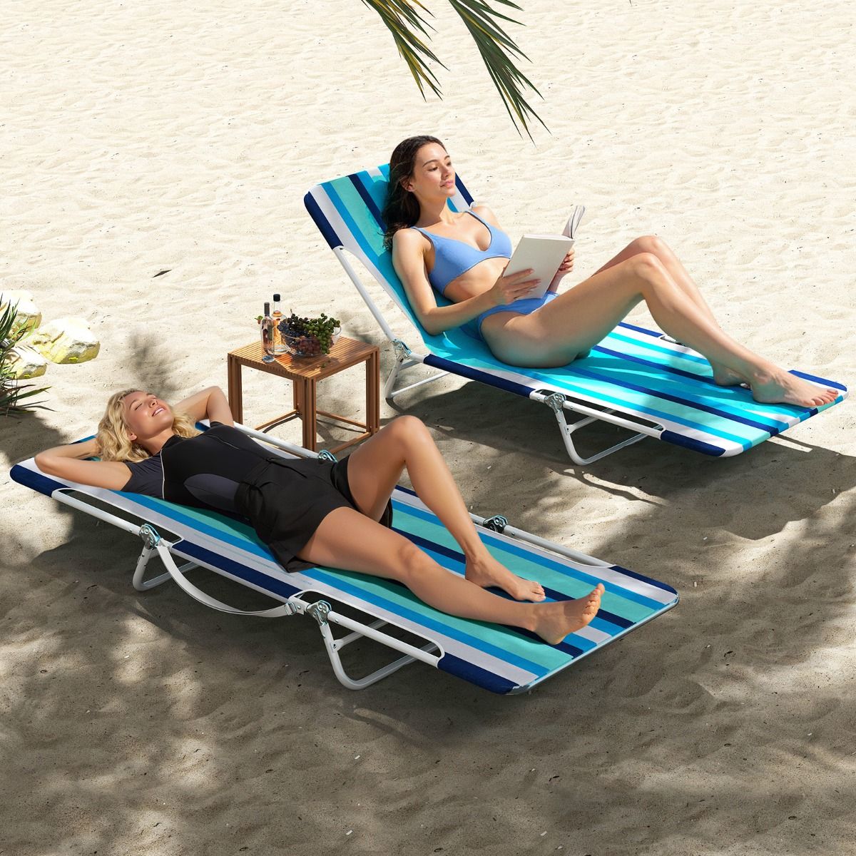 Chaise longue pliable Coast en 2 parties - Réglable sur 5 positions - Bleu marine - 186 x 55 x 30 cm