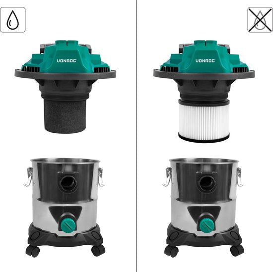 VONROC Aspirateur eau et poussière - Aspirateur tout usage - 1400W - Fonction soufflage - Réservoir 20L - Flexible 3m - Câble d'alimentation 6m