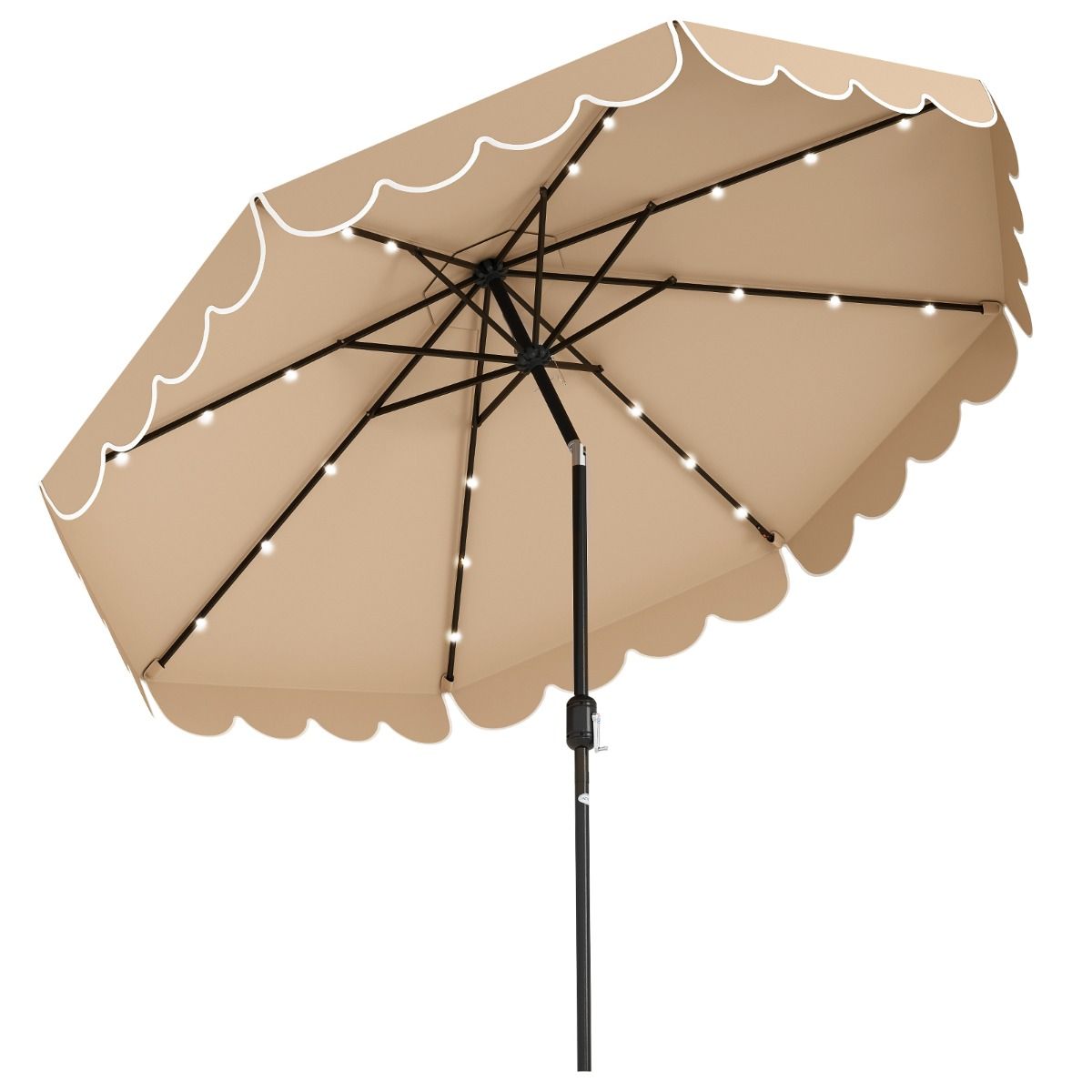Parasol de jardin Coast avec éclairage LED - commande à cordon - inclinable jusqu'à 35° - marron 300 x 253 cm