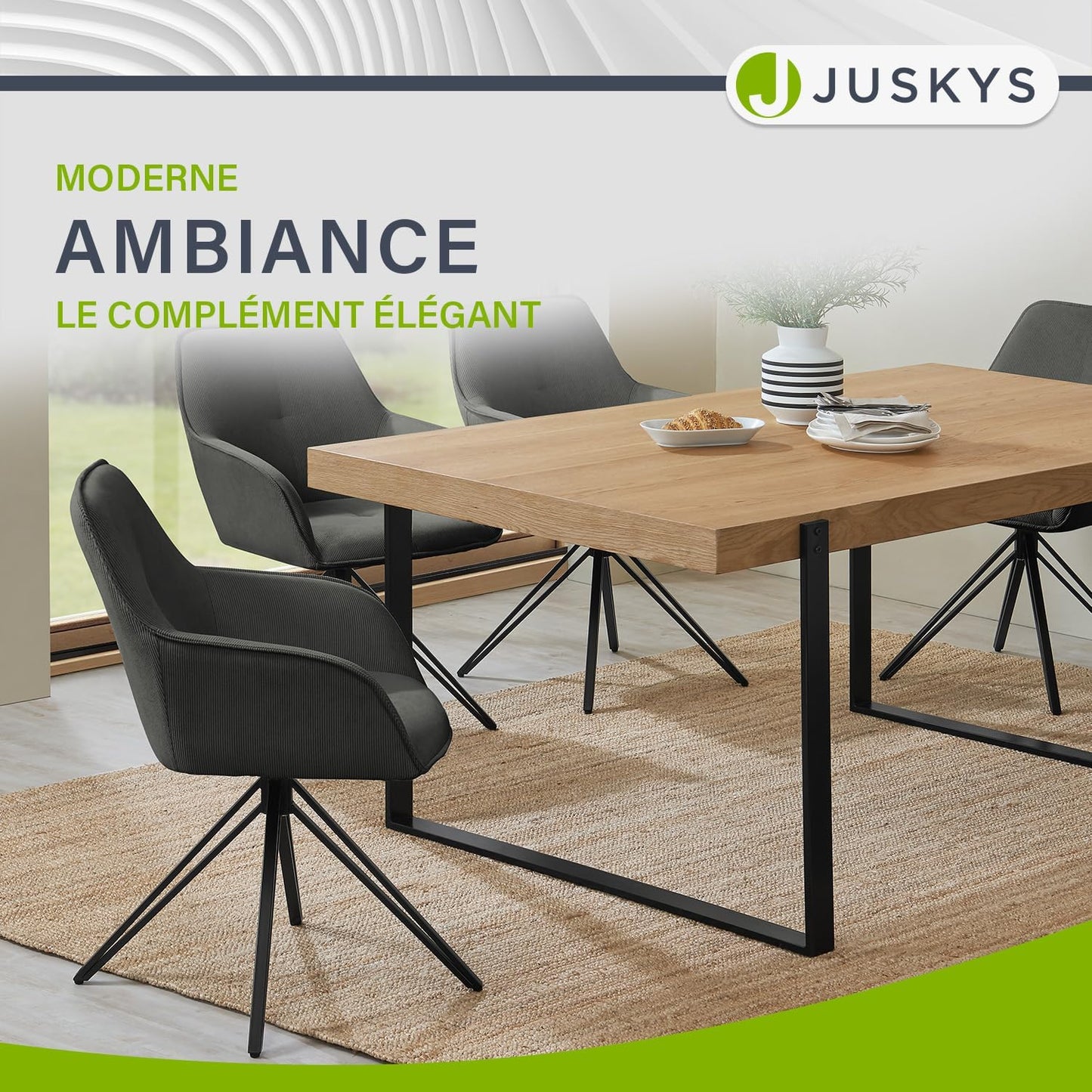 Chaise de salle à manger Juskys avec accoudoir - capacité de 120 kg - 61 x 57 x 85 cm - gris clair