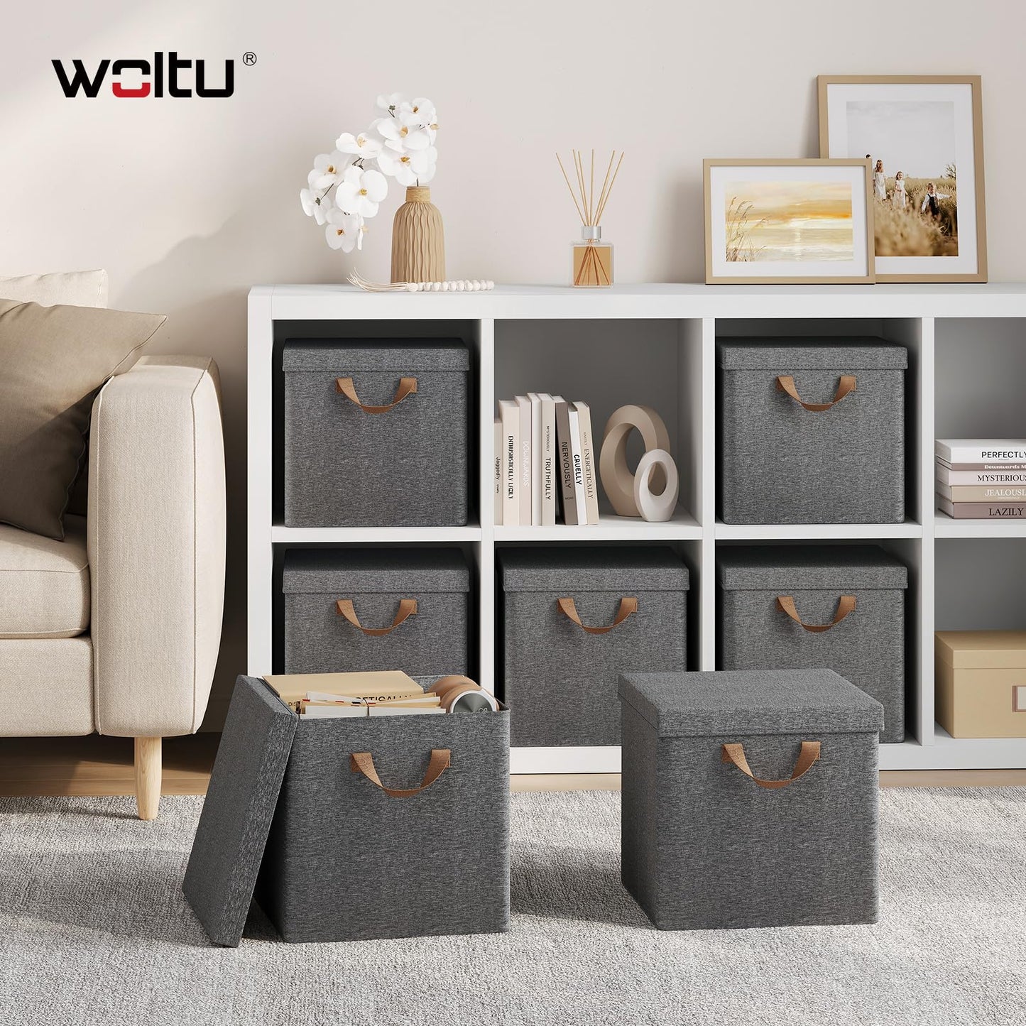 Boîte de rangement WOLTU - Pliable - Avec couvercle - Lot de 5 - 30 x 30 x 29 cm - Gris