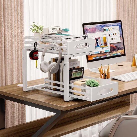 Posity Rangement pour armoire de cuisine - Rangement pour évier - Rangement pour comptoir - Support de rangement - Rangement pour salle de bain - Support de cuisine - Extensible - Métal - Blanc