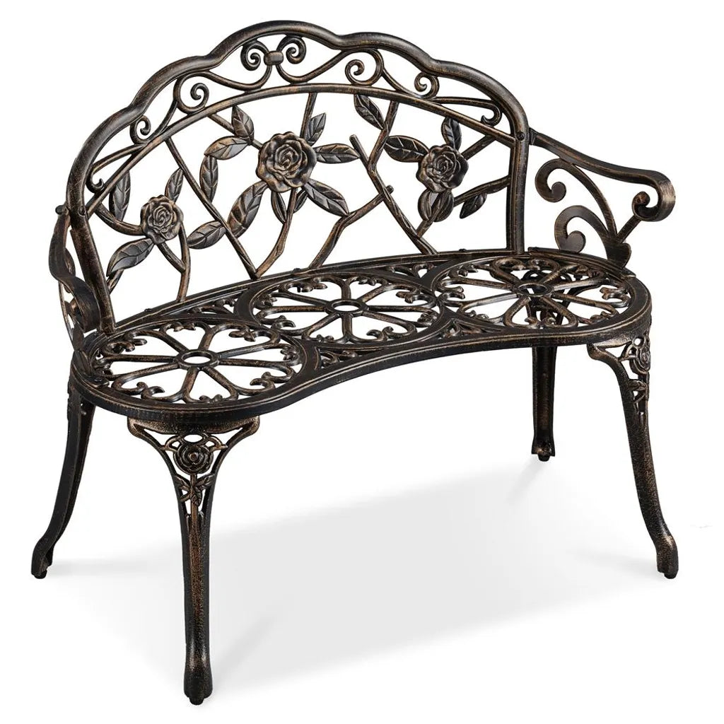 Banc de jardin Yaheetech 99,5 x 57 x 78,5 cm - Bronze - Banc de jardin vintage en métal avec motif de roses