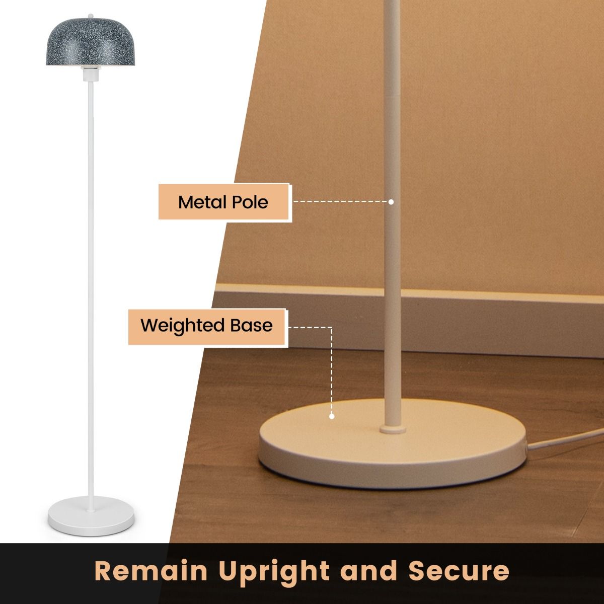 Coast Floor Lamp 146 cm Grey-White avec abat-jour et interrupteur à pied - Lampadaire moderne avec base lestée et ampoule E27