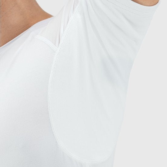 Anti Sweat Shirt - Fibershirts® - Coussinets d'aisselles cousus - Maillot de corps - Blanc - Col rond - Hommes - Taille XXL