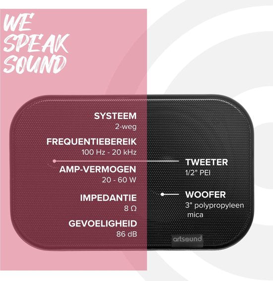 Artsound UNI30, set de 2 haut-parleurs passifs, haut-parleur hi-fi 2 voies, 20-60 watts, support mural avec joint à rotule, convient pour des pièces jusqu'à 40 m² telles que cuisine, café, entrepôt, couleur : noir