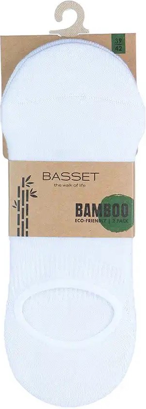 Basset - Chaussettes invisibles unisexes en bambou - Lot de 2 - Taille 35/38 - Blanc