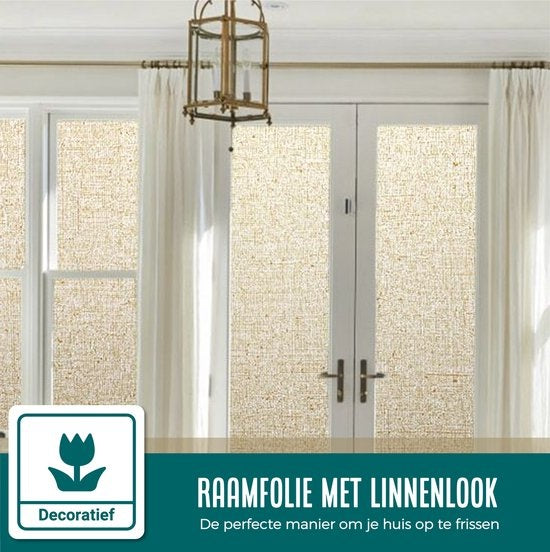 Homewell Film pour fenêtre HR++ 75x300 - Isolation et protection solaire - Anti-glace - Statique - Aspect lin Café