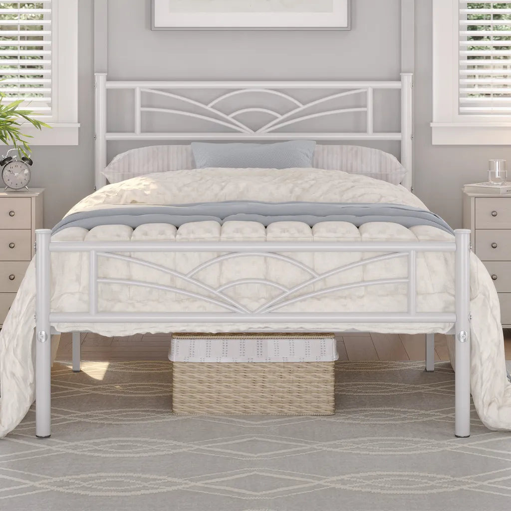 Yaheetech Cadre de lit en métal blanc - 90 x 200 cm - Tête de lit motif nuage - 207.5 x 96.5 x 88.5 cm