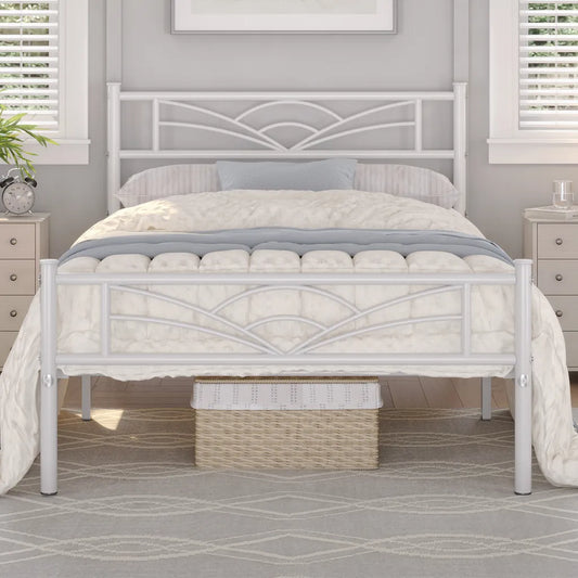 Yaheetech Cadre de lit en métal blanc - 90 x 200 cm - Tête de lit motif nuage - 207.5 x 96.5 x 88.5 cm