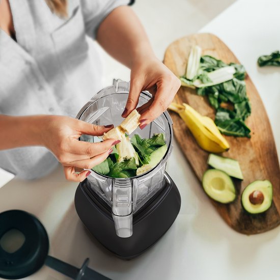 KitchenBrothers 2-in-1 Power Blender - 1600W - 2L - Ensemble complet avec hachoir et gobelet - Smoothie Maker - Ice Crusher - Noir