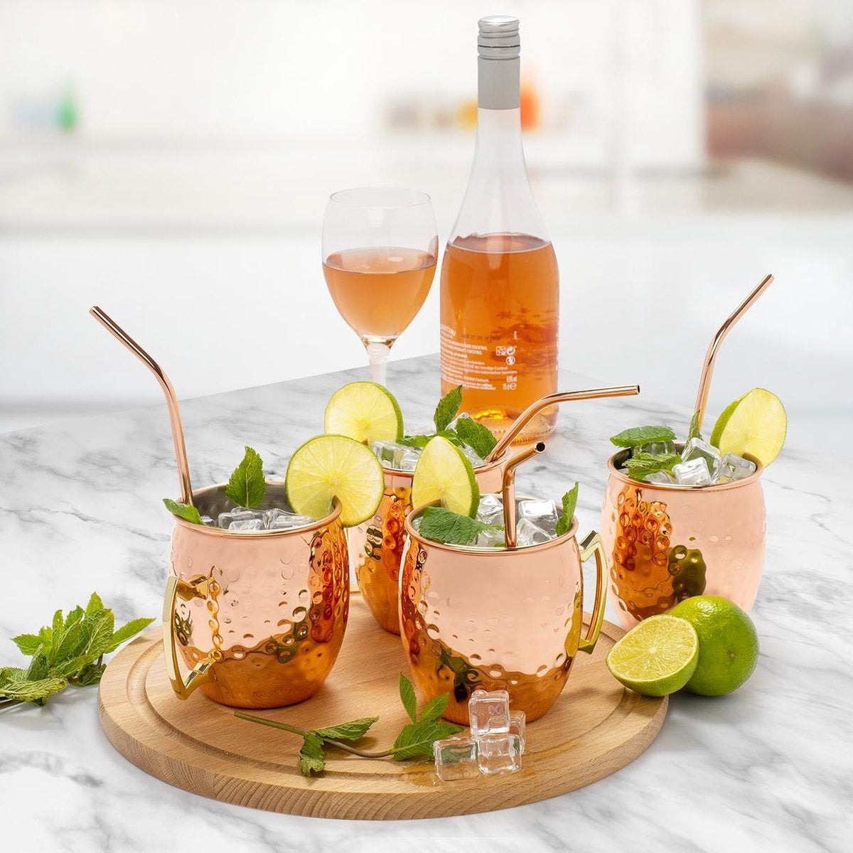 KitchenBrothers Moscow Mule Cups - Verres à cocktail avec pailles - 4 pièces - cuivré - 500ML