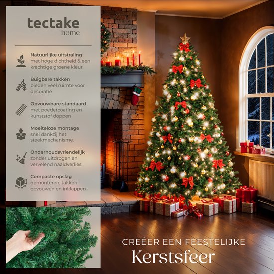 tectake® Arbre de Noël artificiel - Arbre de Noël artificiel fermé avec branches de pin flexibles et pliables et support en acier - 230 cm, 1346 aiguilles - Vert, idéal pour les décorations de Noël