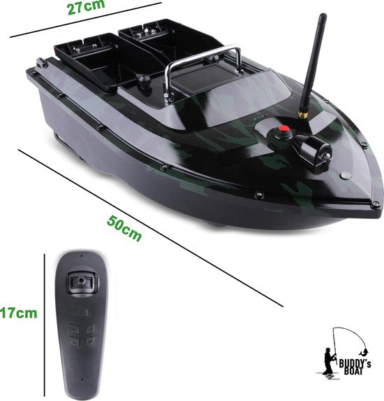 BUDDIE'S® Feedboat - Charge utile 3KG - 2 Feeders - Eclairage - Portée 500 mètres - Sac de rangement - Feedboat Carpe - Baitboat - Pêche à la carpe
