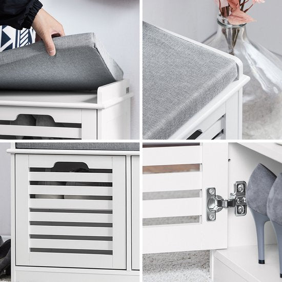 SoBuy FSR23-II-W Banc d'entrée - Banc à chaussures blanc avec rangement