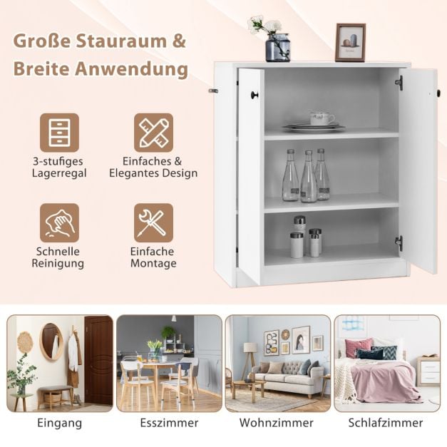 Buffet Coast blanc – Meuble de rangement moderne à 2 portes et 3 étagères – 72 x 34 x 85,5 cm