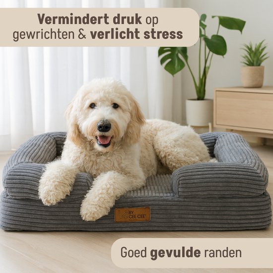 By Cee Cee Panier orthopédique pour chien - Coussin orthopédique pour chien - Lit pour chien - Tissu côtelé - Pour chiens de taille moyenne - Gris - 108x81cm - Luca