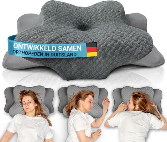 Oreiller orthopédique Glückstoff pour les douleurs cervicales, avec mousse à mémoire de forme - Oreiller hypoallergénique et ergonomique, pour les douleurs cervicales et dorsales, adapté à toutes les positions de sommeil, livré avec un sac en jute