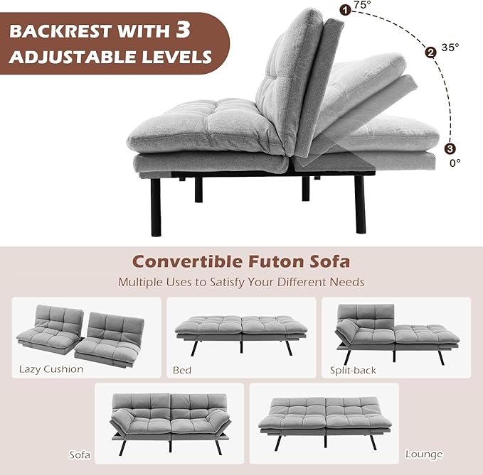 Canapé-lit transformable Coast - Gris - Lin - 87 x 178 x 82 cm - Capacité de charge de 273 kg