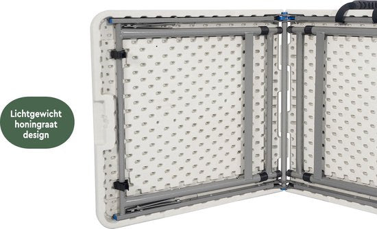 BRASQ Table pliante blanche - 120x60x74cm - Table de camping - Table pliante - Pliable - Résistante aux intempéries