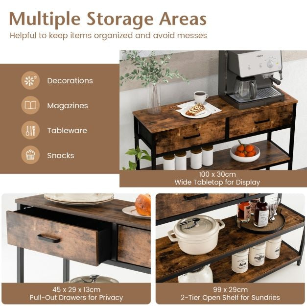 Coast Table console avec 2 tiroirs en tissu - 100 cm - Structure métallique - Protection contre le basculement