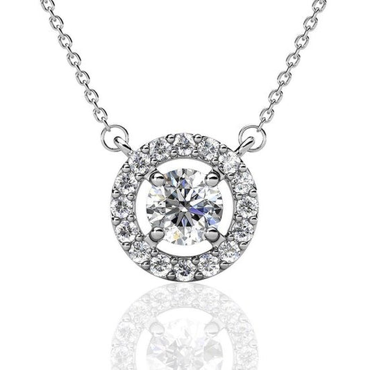 Yolora Collier pour femmes avec pendentif rond et cristaux Kalpa Camaka - couleur argent - plaqué or blanc 18K - Cadeau de fête des mères