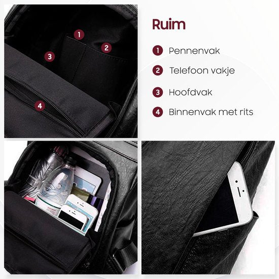 Glennoo Anti-theft Backpack Ladies - Sac à dos pour dames - Cuir PU - Noir