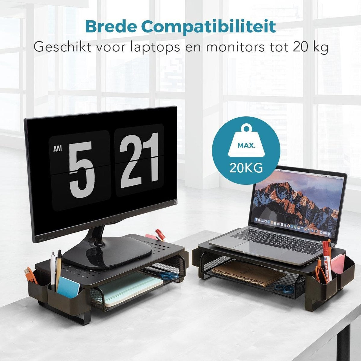 Support de moniteur Réglable - LifeGoods - Réglable - 37 x 23,5 x 10 cm - Métal - Noir