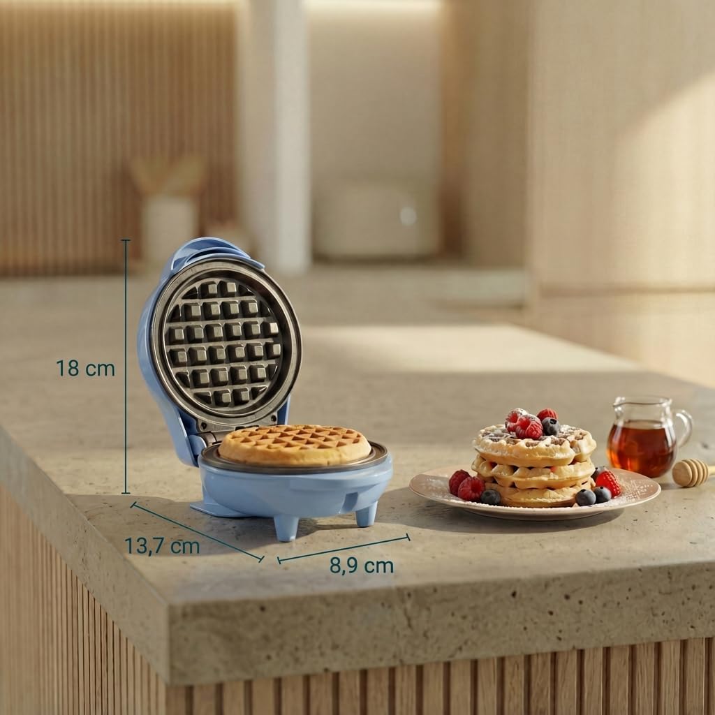 Mini-gaufrier Bestron au design rétro - Revêtement antiadhésif - Pour les fêtes d'enfants et Noël - 550 watts - 15,4 x 11,3 x 20,3 cm - Bleu
