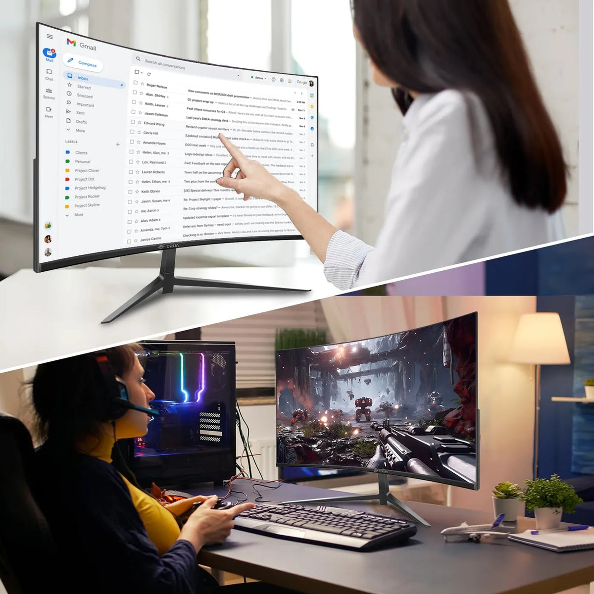 Écran de jeu incurvé Crua 27 pouces - 144 Hz FHD, dalle VA 1800R - AMD FreeSync - Noir