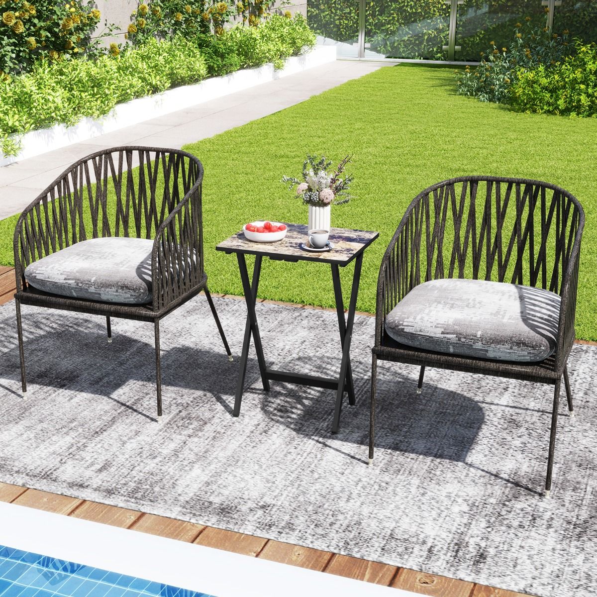 Coast 4-Piece Folding Table TV Snack Table - Pliable, avec support de rangement, aspect marbre - 48 x 40 x 67 cm - MDF/Bois d'hévéa - Noir