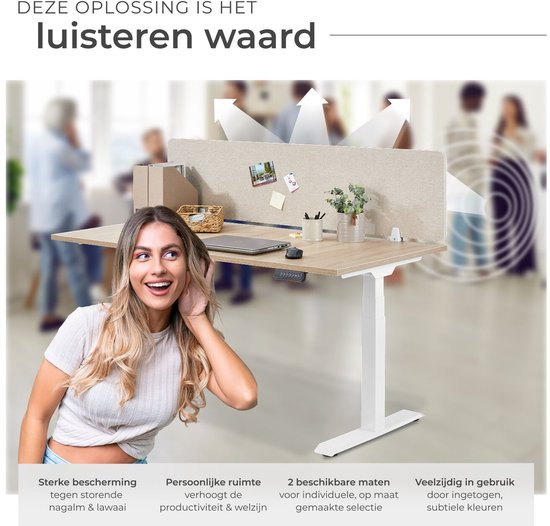 tectake® Séparateur d'écran de bureau Noisy - Avec noyau en PET insonorisant - Livré avec 2 clips de fixation - Dimensions (Lxl) 130 x 40 cm - Beige