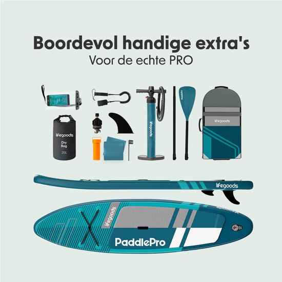 LifeGoods PaddlePro SUP Board Pro - Pro Set - Planche à pagaie gonflable - Max. 150KG - 320x81cm - Deep Aqua