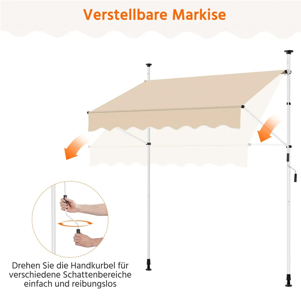 Yaheetech Parasol de balcon 200 × 180 cm - Beige - Parasol à pince sans perçage avec manivelle et hauteur réglable 210-300 cm