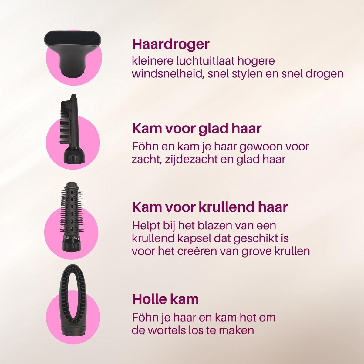 Fineza - Set de brosses pour sèche-cheveux - Noir/Rose