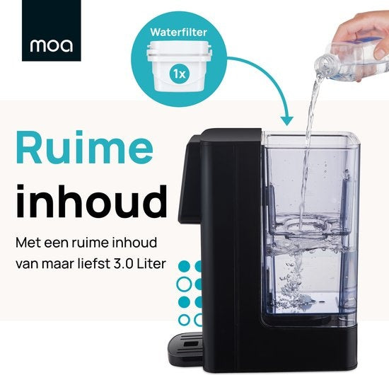 Distributeur d'eau chaude - MOA - Bouilloire - Réglage de la température - Affichage numérique - Réservoir d'eau amovible - 3 litres - Noir