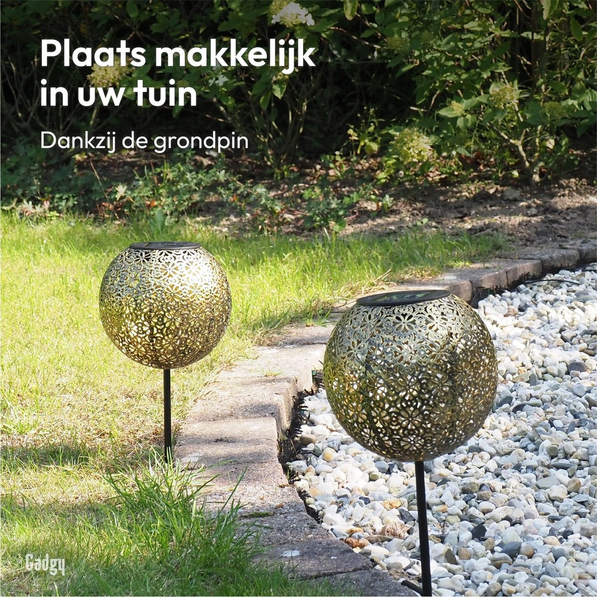 Gadgy Solar Tuinpad met Grondspies - Solar Tuinverlichting set van 2 st. - Tuinfakkel 34CM Hoog - Tuinverlichting op Zonneenergie Buiten - Led Buitenverlichting met Sensor - Tuinsteker - Brons kleurig Metaal