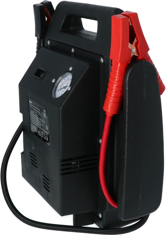 Carpoint Jumpstarter - 12 Volt - Avec compresseur d'air - Puissance de pointe 400A - Chargement avec adaptateur 230 Volt ou 12 Volt - Pression maximale du compresseur 18 BAR/260 PSI - Eclairage LED intégré - Dimensions 365x345x175mm