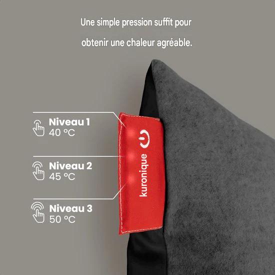 Auronic Oreiller chauffant - Classic - 45x45 - Sans fil - Rechargeable - Coussin électrique - Infrarouge - Anthracite