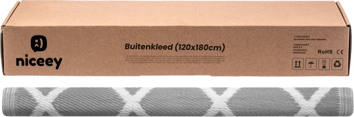 Niceey Buitenkleed - Tuintapijt - Vloerkleed - Omkeerbaar - 120x180cm - Grijs/Wit