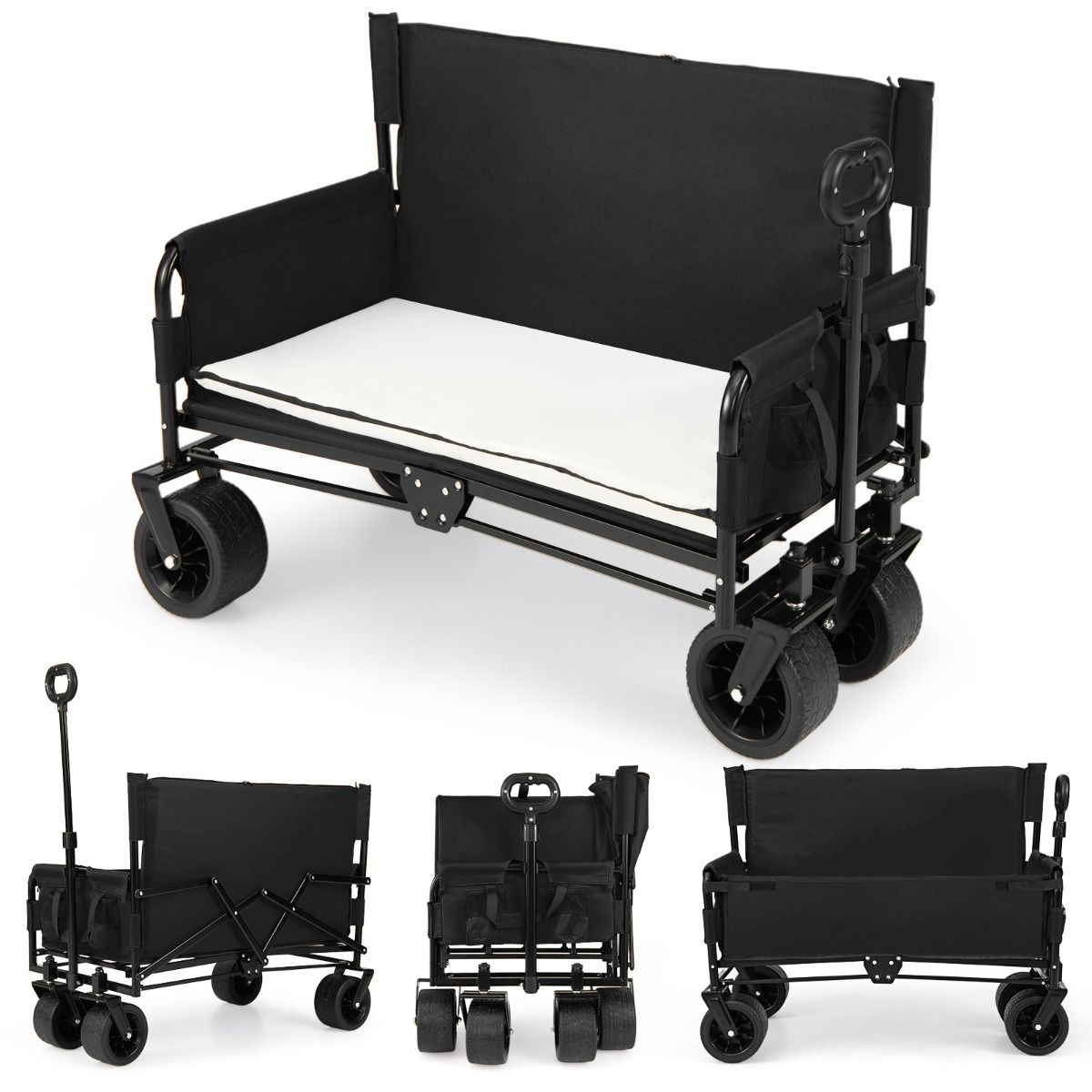 Siège de poussette pliable Coast - 2-en-1 avec poignée réglable - roues tout-terrain - noir
