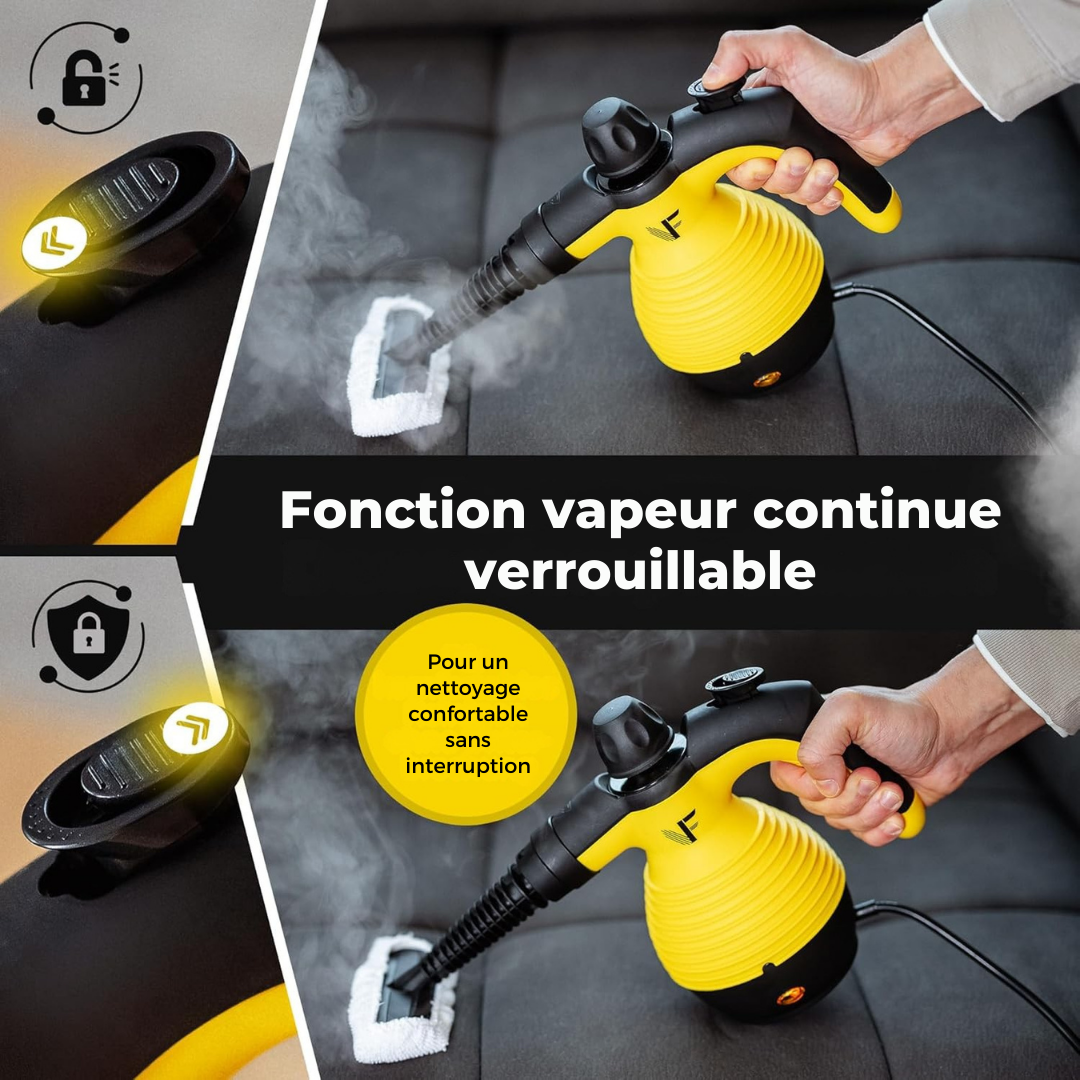 Nettoyeur vapeur à main – Réglage de la vapeur – Comprend 10 accessoires – Réservoir de 350 ml – Jaune