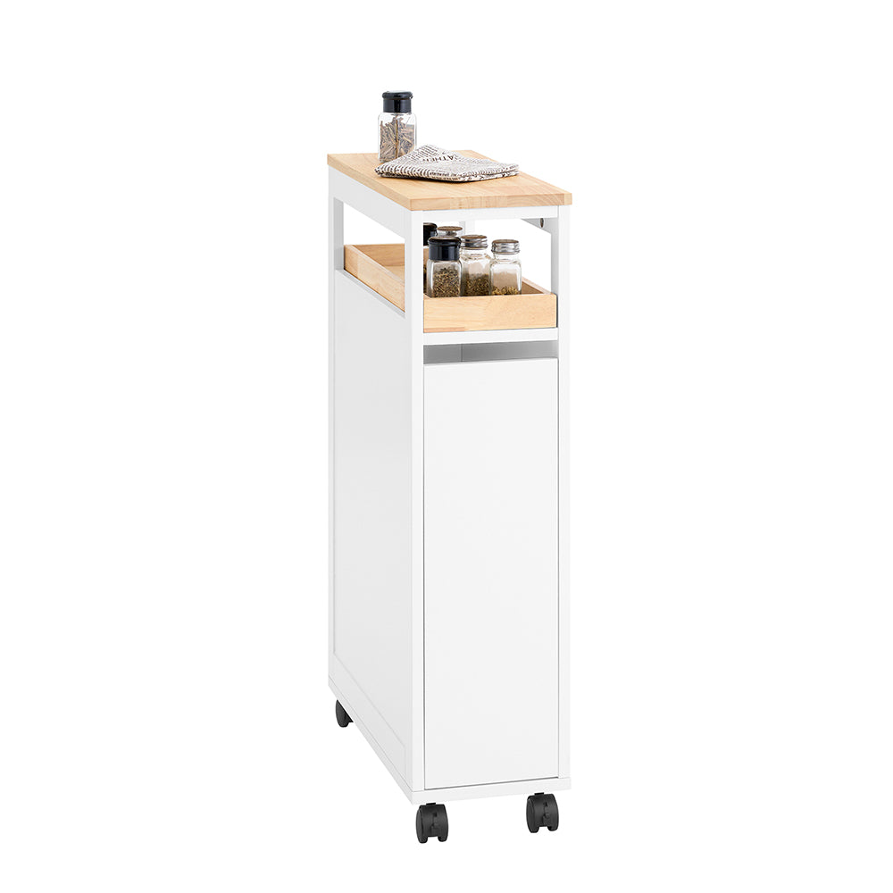 SoBuy NSR11-WN Etagère roulante étroite en bois 20x51x79 cm - Chariot de cuisine et de salle de bain pratique sur roulettes en blanc aspect bois naturel
