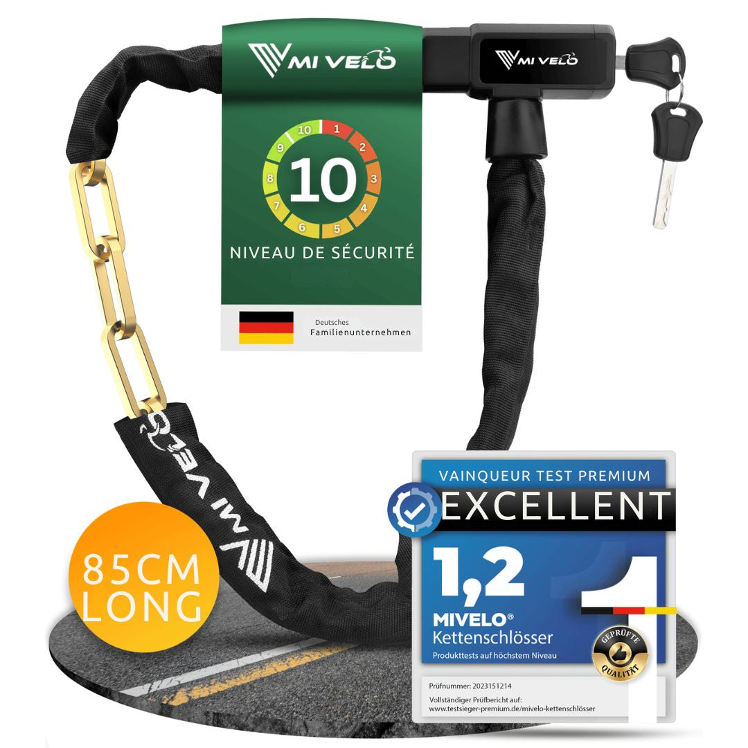 Chaîne de vélo MIVELO  - Serrure à clé - 85 cm - Acier - Noir