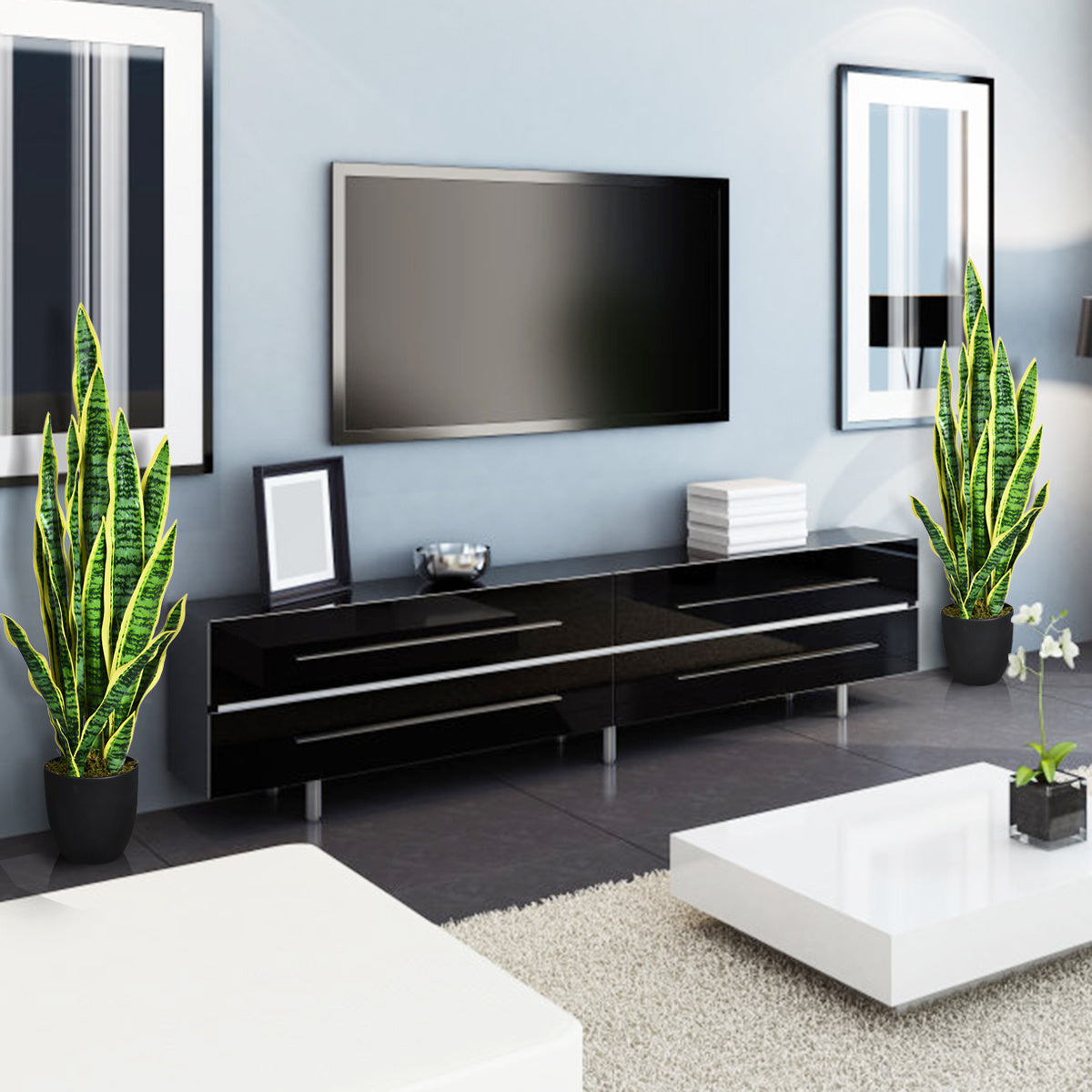 Plante serpent artificielle avec pot stable plante artificielle faux-agave pour la maison et le bureau 90 cm jaune