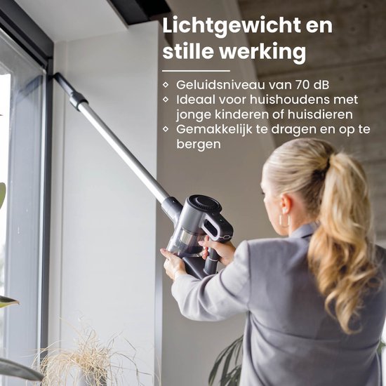 Aspirateur-balai sans fil Nexxt avec technologie cyclonique - Aspirateur léger avec dépoussiéreur sans sac - Filtre HEPA 13 - Set complet - Noir