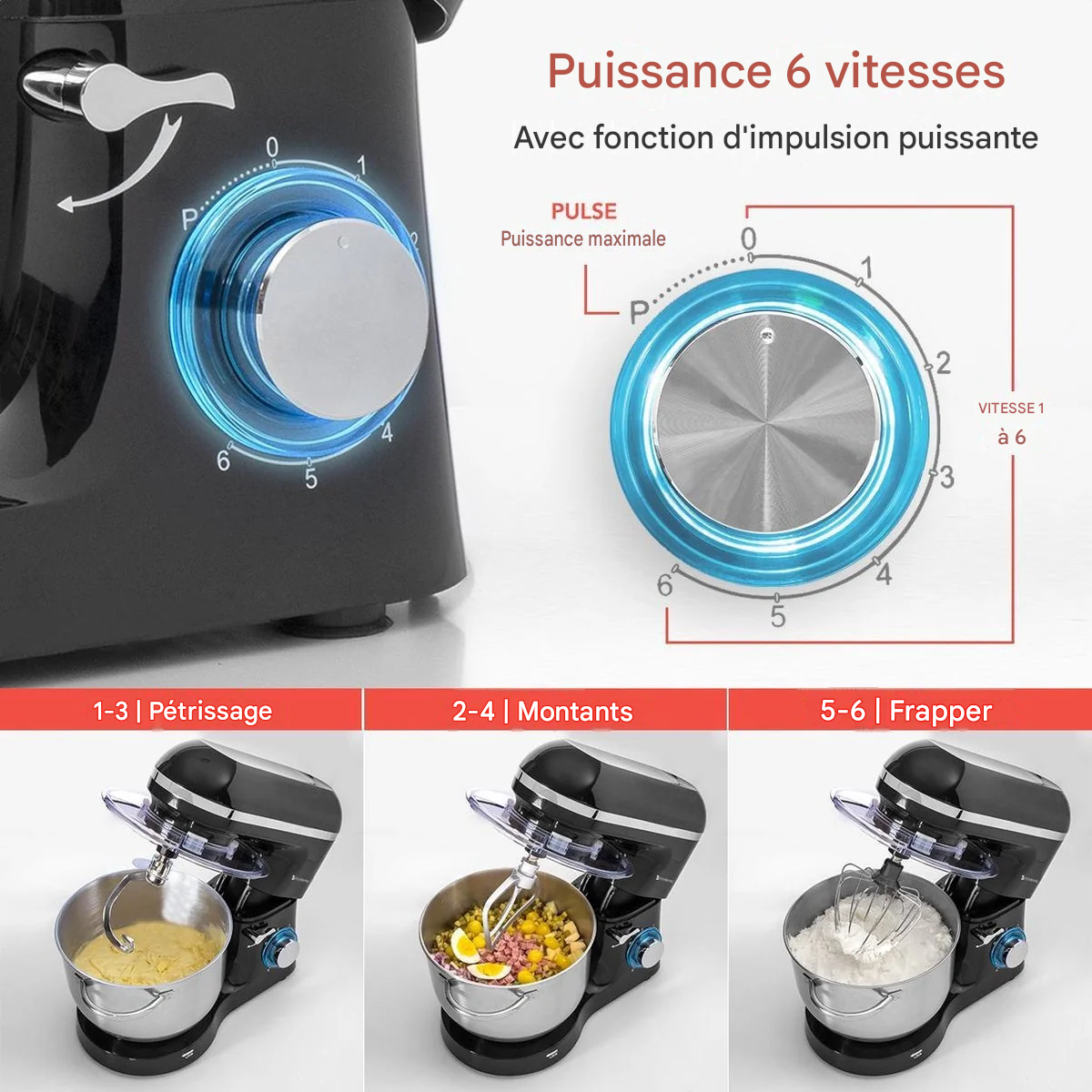 KitchenBrothers Robot de cuisine et mixeur de cuisine - Bol de mixage inclus - 1400 W - 38.7 x 23.8 x 31.4 cm - Noir