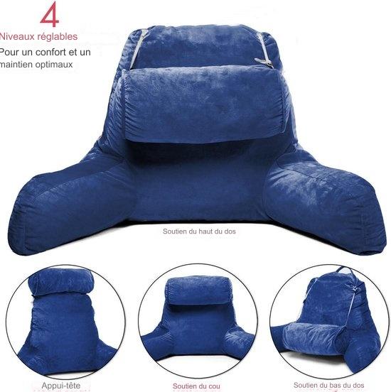 Coussin de lecture avec coussin pour la nuque - Ella® - Velours bleu marine